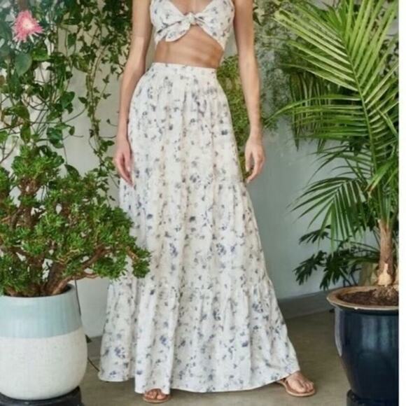 NWT Cami NYC Nori Linen Tiered Maxi Skirt in Aegean Floral Women's Size Medium - Picture 1 of 6